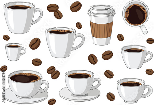 Coffee Cups and Beans An Assortment of Coffee-Themed Designs