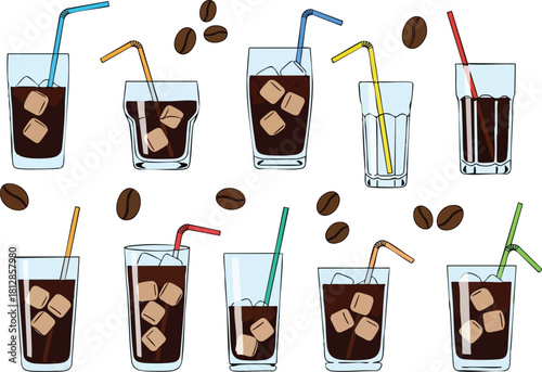 Iced Coffee Collection Refreshing Drink Illustrations