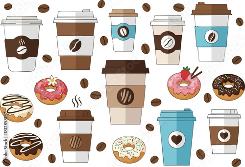 Coffee and Donuts A Sweet Treat Collection Illustration