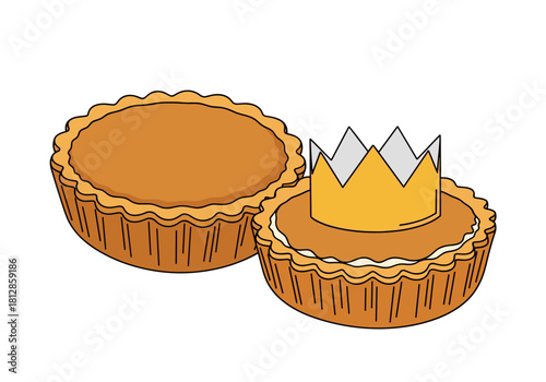 Crown-topped pastry with two traditional king cake tarts  
