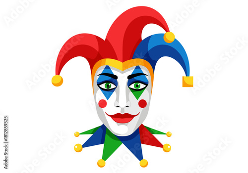 Colorful jester face with makeup in vibrant traditional design  