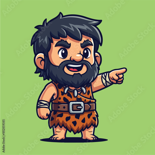 Cute Caveman Character Pointing Finger Illustration.