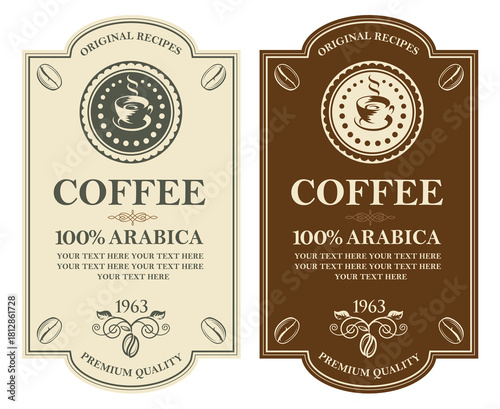collection of coffee labels isolated on white backgraund