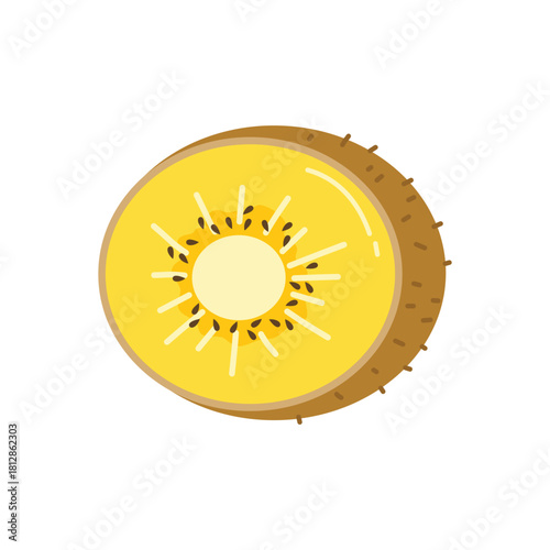 Vibrant Golden Kiwi Fruit Slice with Seeds on Black