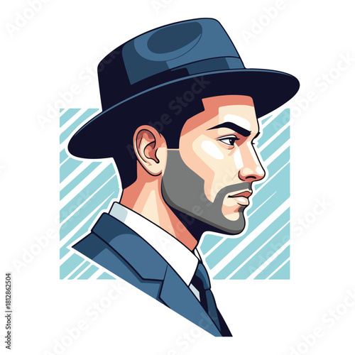 Stylish Man in Hat Side Profile Illustration.