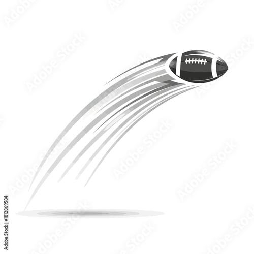 Dynamic vector illustration of a thrown American football soaring through the air with speed lines, symbolizing a powerful pass in a game