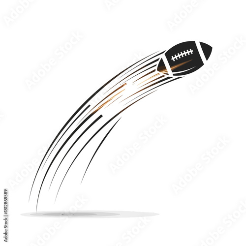 American football in motion, with a dynamic streak effect representing speed and power