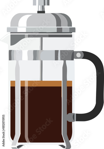 A French Press Coffee Maker with Dark Brewed Coffee