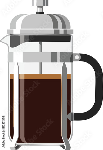 French Press Coffee Freshly Brewed Delicious Drink in a Glass Pot