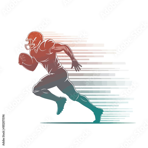 Vibrantly colored illustration of a determined football player in a powerful sprint, capturing the essence of dynamic athletic movement and competitive speed