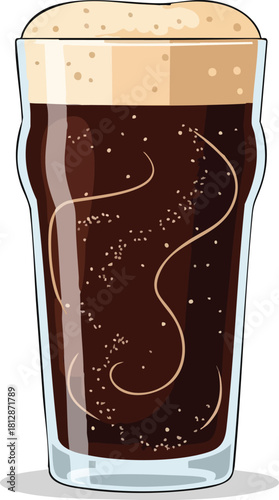 Refreshing Dark Beer in a Glass Illustration of Stout with Bubbles