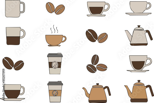 Coffee Delights A Vector Set of Cups, Beans, and Kettles for Design Projects