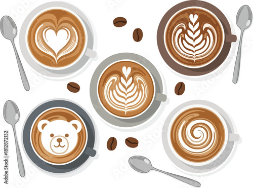 Coffee Art Collection A Diverse Range of Latte Designs and Flavors