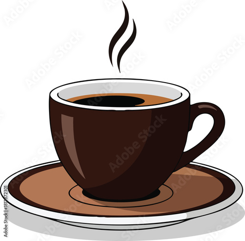 Aromatic Coffee Cup Vector Illustration Dark Brew on Saucer