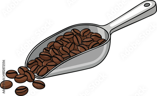 A scoop overflowing with aromatic coffee beans