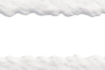 Winter snow accumulating on top and bottom forming frame border with transparent background for seasonal design
