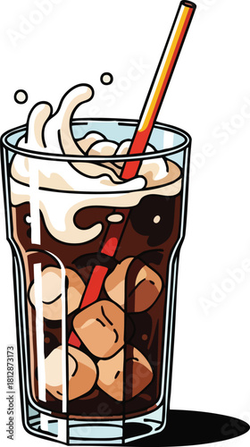 Refreshing Cold Drink Ice Cubes and Creamy Delight in a Glass