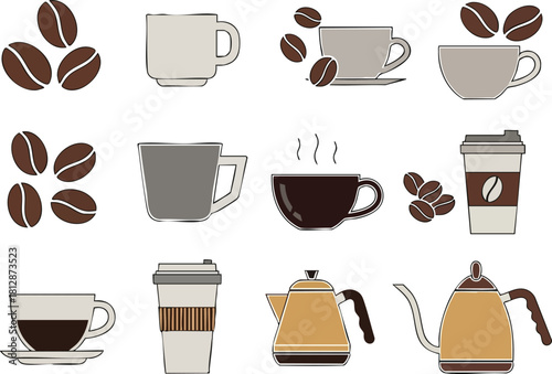 Coffee Clipart Collection Cups, Beans, and Takeout Mugs