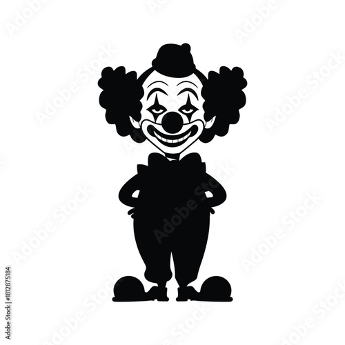 Scary Clown Silhouette Vector. Creepy Evil Circus Character Icon Isolated on White.
