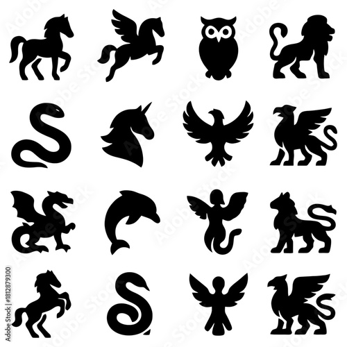 Mythical Creatures Silhouettes: A collection of captivating silhouettes featuring a variety of mythical creatures, ideal for designs with a touch of fantasy. 