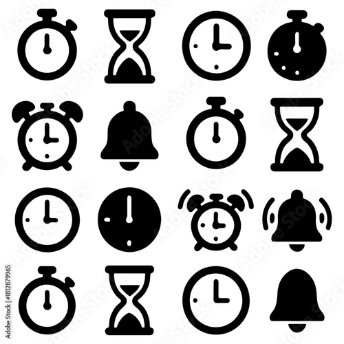 Iconic Time Collection: A set of meticulously crafted time-related icons, each representing a distinct aspect of measuring and managing time.