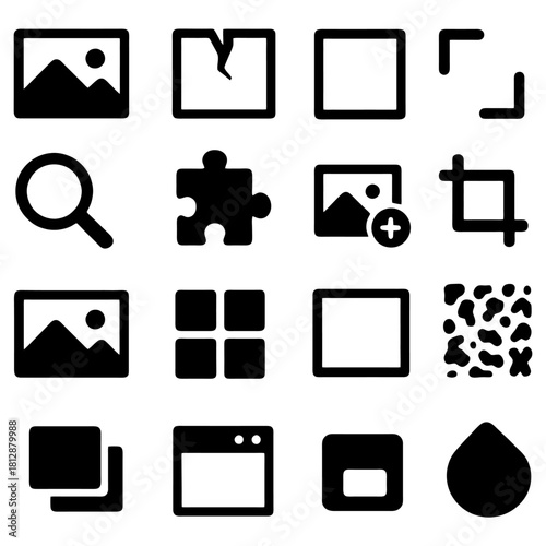 Vector Graphic Design Icons: A collection of various vector icons commonly used in graphic design and image editing software, providing a range of visual tools for creative projects and digital art. 