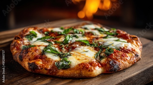 Delicious pizza on wooden board