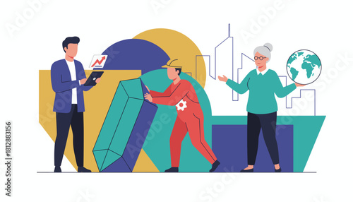 Diverse team representing business strategy technology integration and global industrial production