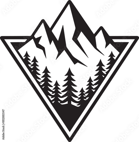 Geometric Mountain and Forest Logo - Minimalist Outdoor Adventure Emblem Vector