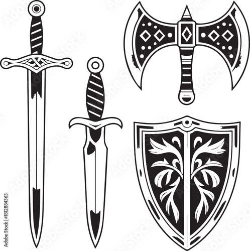 Nordic Runes Battle Axe Clipart: Viking Warrior Weapon Logo Design | Tribal Tattoo Graphic & Norse Mythology SVG Files for Merch