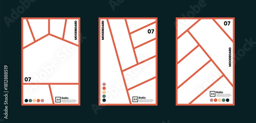 Seven frame comic arrangement for moodboard design featuring a color palette in 2:3 aspect ratio