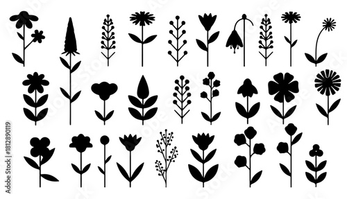 Elegant black floral silhouettes perfect for contemporary botanical designs projects