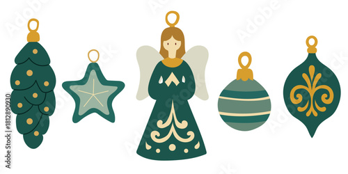 Green set of Christmas toy with angel.