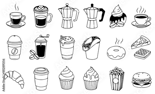 Explore trendy food and drink icons for your modern cafe menu or restaurant branding project