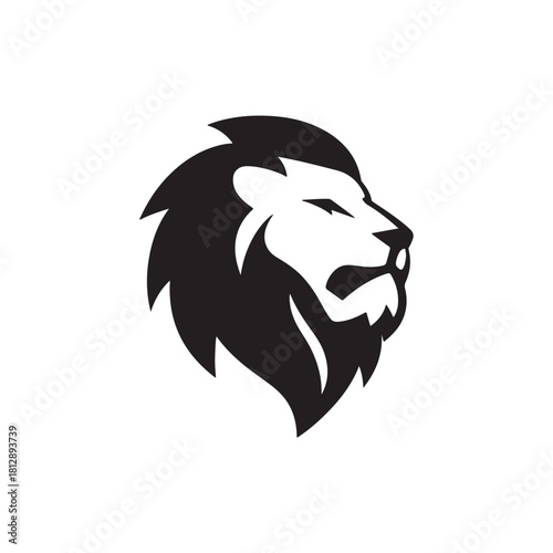 Lion Head Silhouette Vector Icon: Minimalist Black Glyph for Mascot, Strength and Wildlife Logo Design