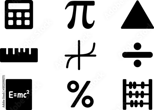 Mathematical symbol set: flat design icons for educational and academic use