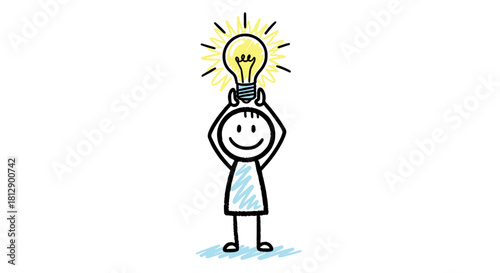 Person with Bright Idea Creative Thinking and Innovation Symbolized by Light Bulb