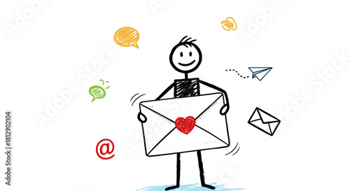 Charming Email Delivery Illustration with Heart Accent for Digital Communication