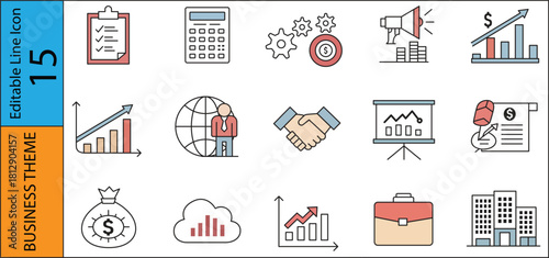 Business icons depicting finance strategy contracts and global connections