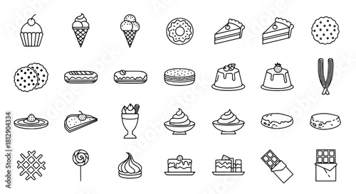 Assorted dessert icons sweet treats and baked goods