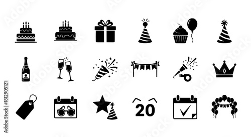 Black Silhouette Party Celebration Icons for Festive Occasions