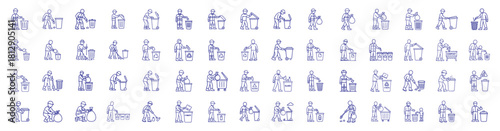 Waste Management and Cleaning Line Icons Collection