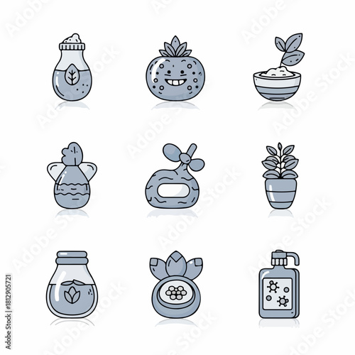 Vector icon set for gardening plants and natural products.