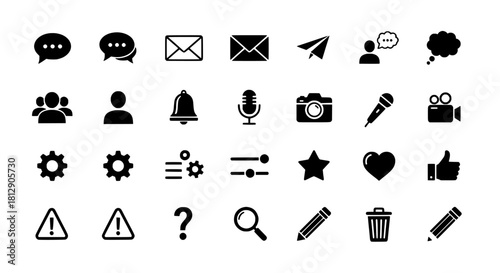 Set of vector icons for web, mobile apps and social media in black color