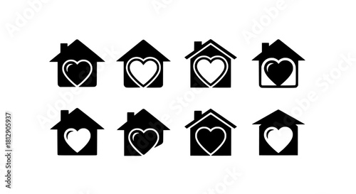 Home Heart Icon Set Love and Shelter Vector Collection