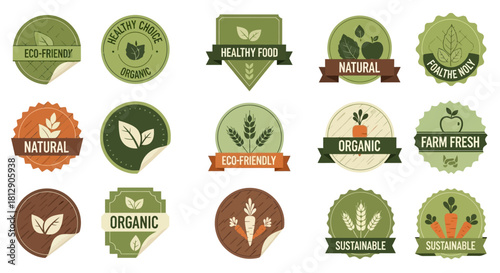 Organic, Farm Fresh, and Natural Product Food Labels Sticker Set