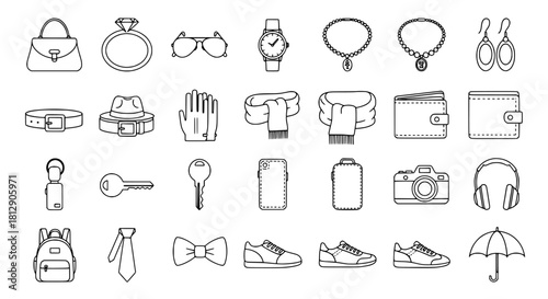 Collection of Accessories and Fashion Items Outline Vectors