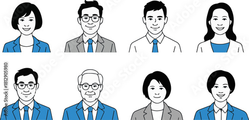 Diverse group of business professionals in hand drawn sketch style