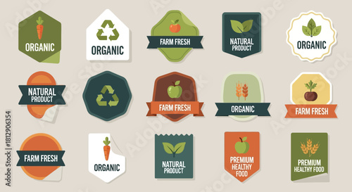 Organic, Farm Fresh, and Natural Product Food Labels Sticker Set