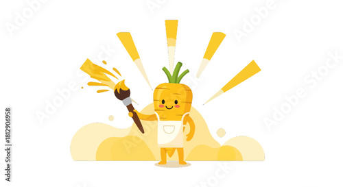 A Cheerful Animated Carrot Cartoon Artist Painting With Vivid Colors On Black Background